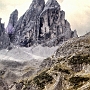 Walking to the Comici Hut, looking up at the Elferkofel.
